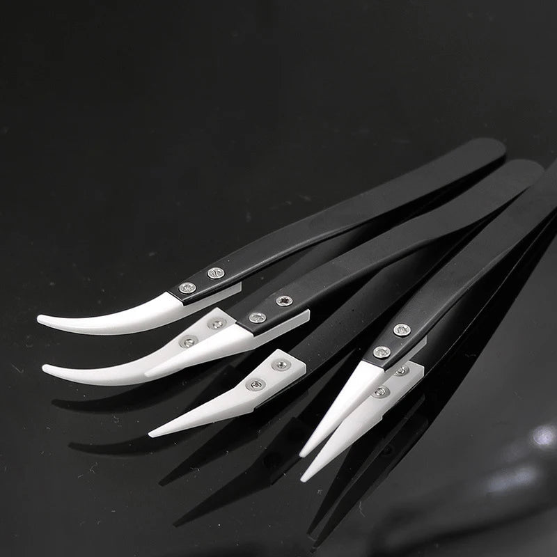 Straight Aimed Ceramic Tweezers For Electronics Soldering With Stainless Steel Handle Black Tweezers Hand Tool Precision Tweezer Vue