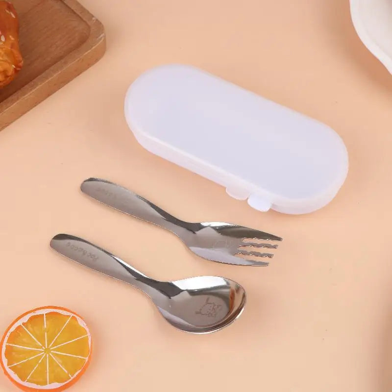 Stainless Steel Spoon Fork Set Short Handle Children's Tableware Household Baby Food Spoon Soup Spoon〔CC11〕 Vue A2
