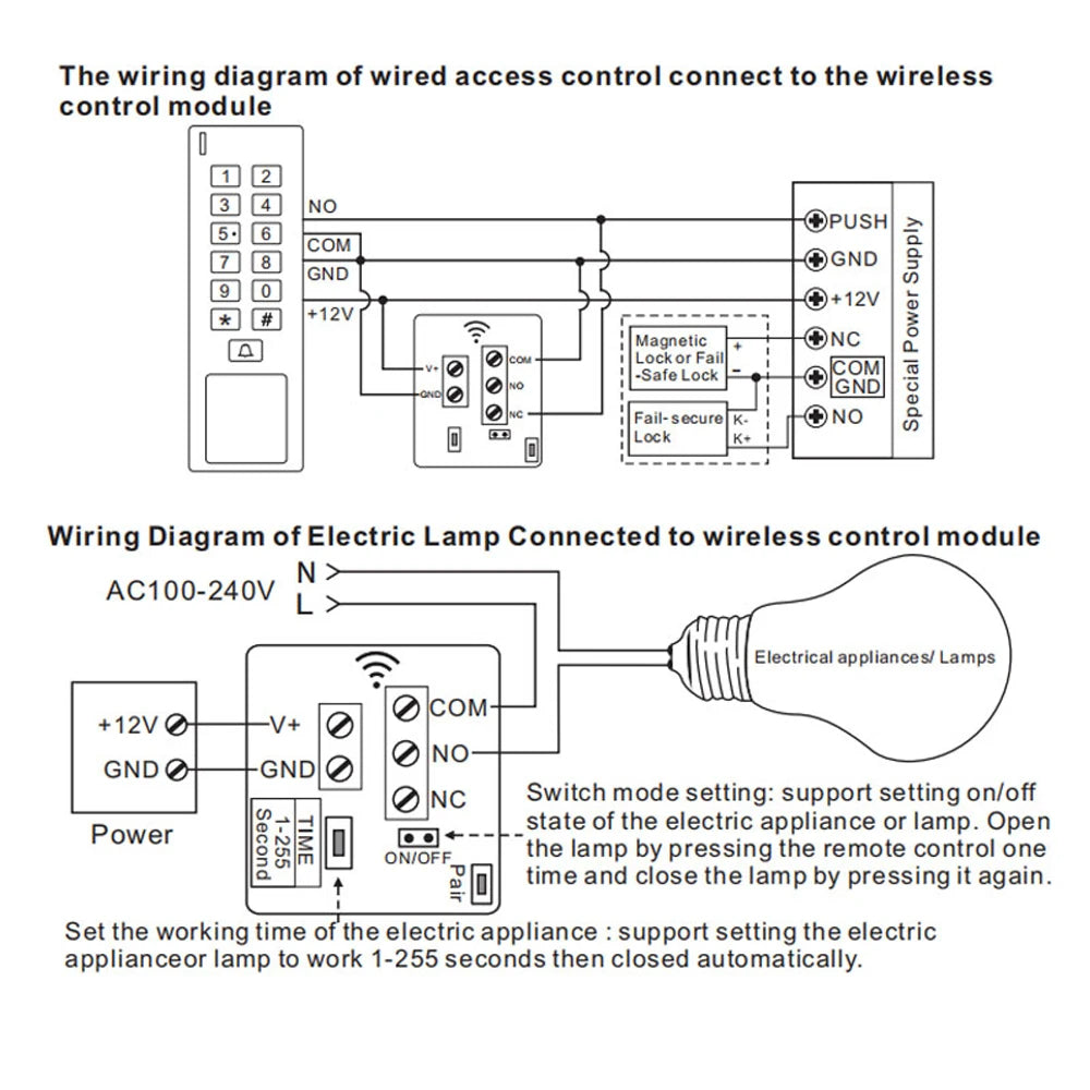 433Mhz Universal Wireless Remote Control Switch Kit Access Control DC 12V 1CH Relay Receiver Module RF Learning Code Transmitter Vue
