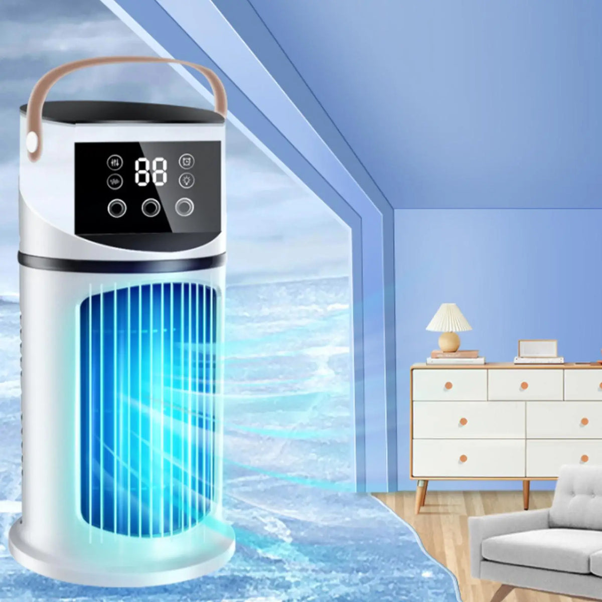 Air Conditioner Fan Desk Cooling Air Conditioner Fan Adjustable Misting Cooler with LED Light for Bedroom Dormitory Reading Vue