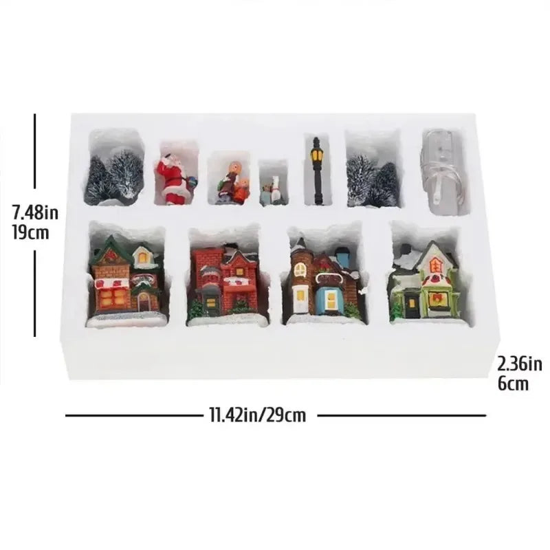 Mini Resin Christmas House Light Up Decorative Village Set for Holiday Home Decoration Tabletop Display Festive Ornament Vue