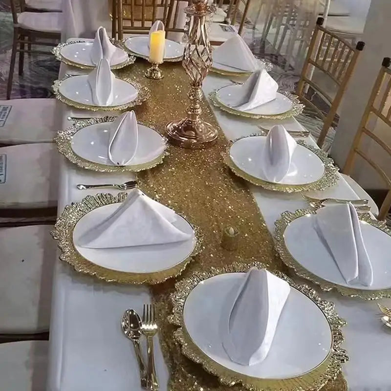 Reusable Gold Charger Plate Plastic Tableware for Party Banquet Event Wedding Home Table Setting Stylish Look Vue