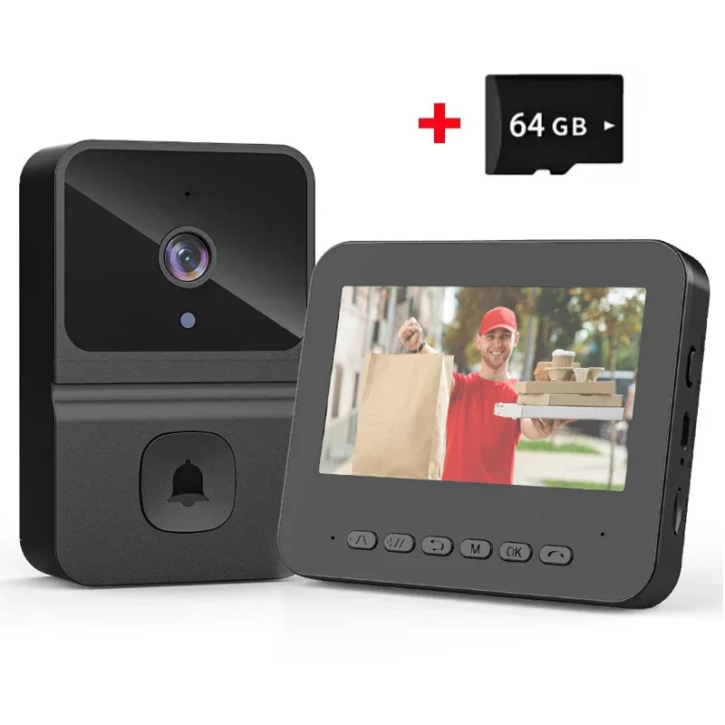 2.4G WiFi Wireless Video Doorbell two Way Audio Intelligent Video Intercom Doorbell Infrared Night Vision for Home Surveillance Vue with 64G Card