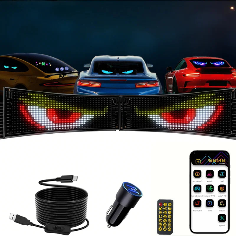 Devil Eyes Light for Cars Windshield 23.23"x4.72" Programmable LED Signs APP Remote Control LED Matrix Flexible Soft Screen Vue