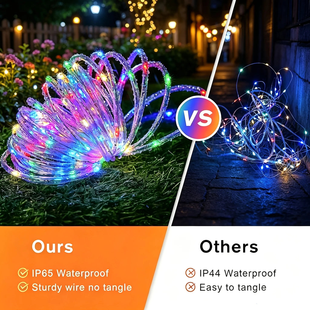 Solar Powered LED Rope Lights Waterproof Outdoor Glow Fairy Garland Lights for Garden Tree Patio Holiday Party Decoration Vue