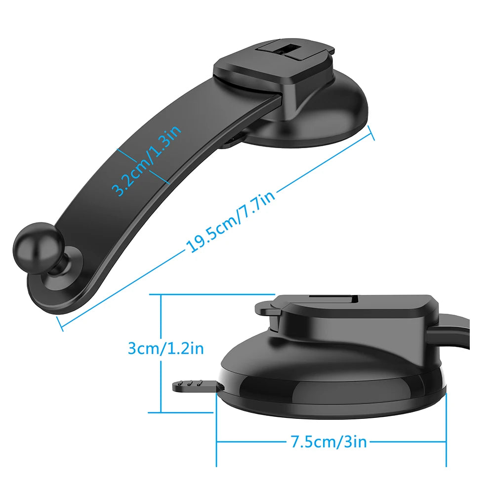 Accessories: Suction Cup Car Phone Bracket - 17mm Universal Ball, Telescopic Arm & Foldable Vue