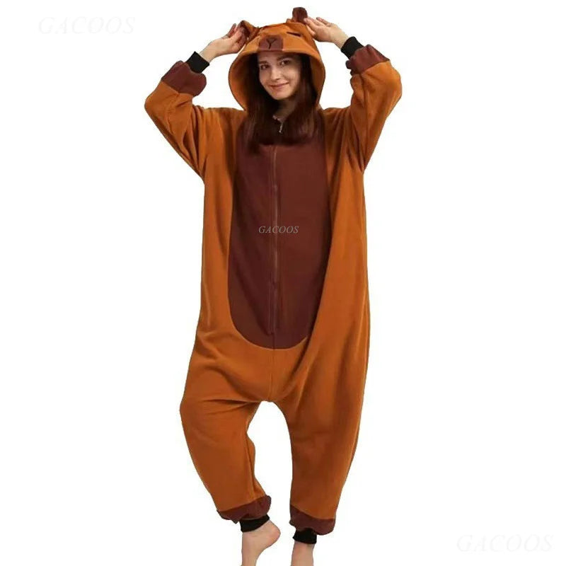 Kigurumi Boys Girls Cartoon Sleepwear Kids Children Cute Capybara Onesies Animal Flannel Pajamas For Christmas Halloween Party Vue Capybara M (159-168cm)