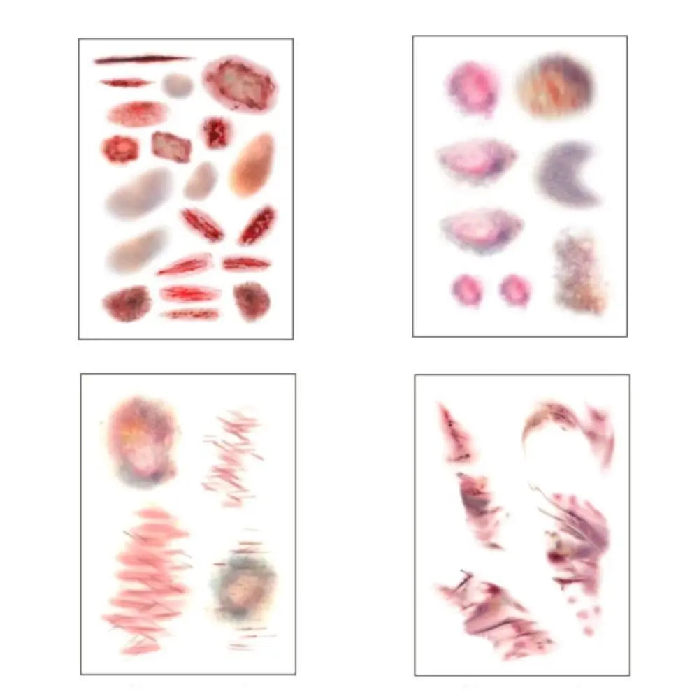 4Sheets Waterproof Halloween Temporary Tattoos Realistic Lasting Wound Bruising Tattoo Decals Portable Simulated Scar Vue