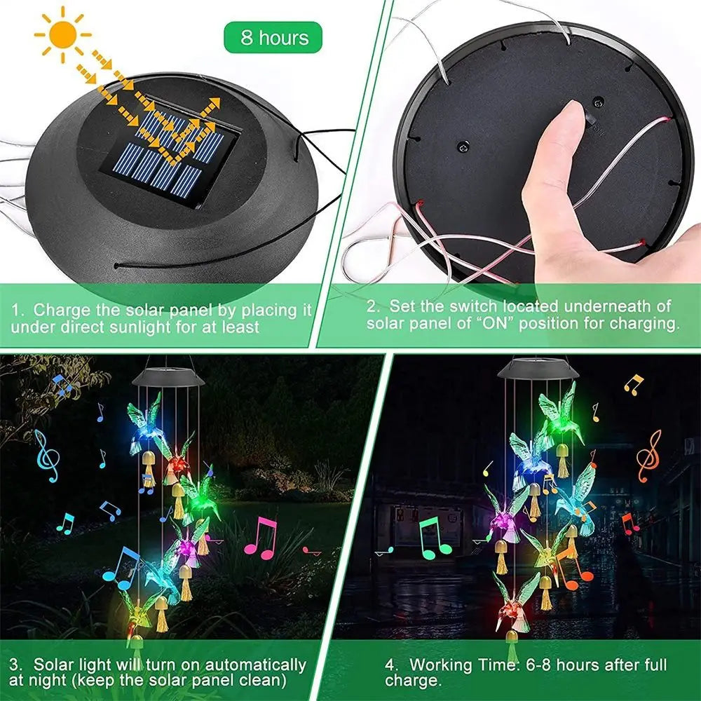 Cute Solar Wind Chime Hanging Weatherproof Hanging Solar Lights Auto on/Off Landscape Lamp LED Wind Chime Light Home Decoration Vue