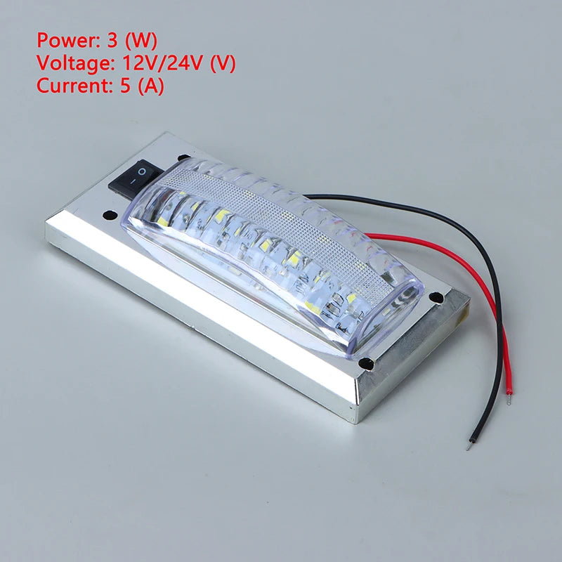 LED 12V-24V Panel Light Car Interior Reading Lamp High Brightness Cabin Lights for Van Truck RV Boat Camper Lights Switch On Off Vue Silver