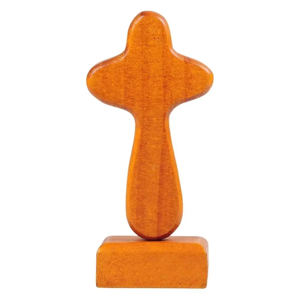 Magnetic Base Wood Cross Statue Portable Vintage Crosses Figurine Standing Handicraft Crucifix Sculpture Bookshelf Display Vue Brown 10.4cm-4.09in