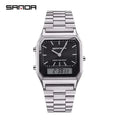 SANDA 747 Men's LED Dual Display Sports Watch | Stainless Steel Men's Sports Watch Vue Silver black Yes China Mainland