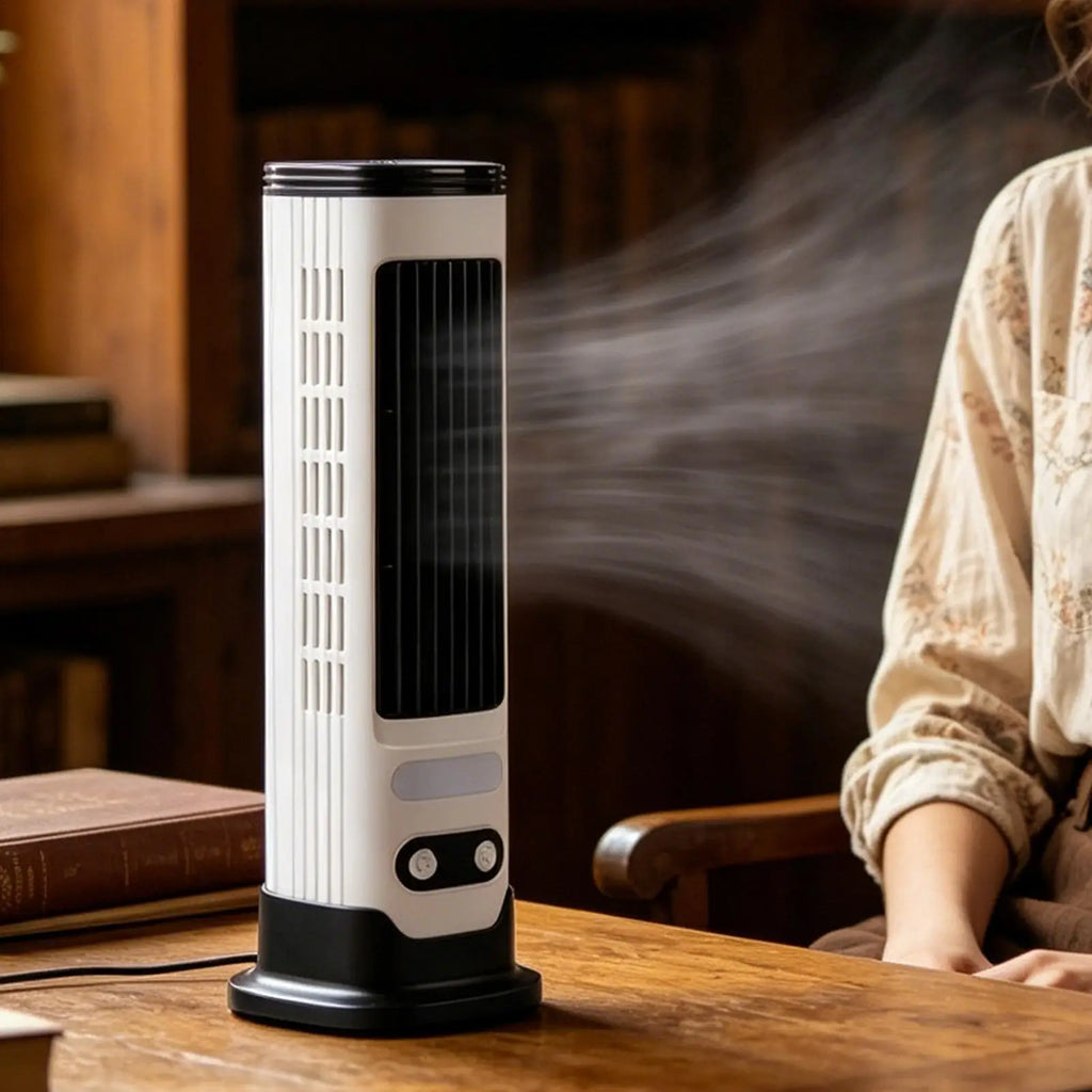 5-Speed USB Rechargeable Tower Fan Low-Noise Vertical Floor Fan with Adjustable Height, Portable Cooling for Home Office Camping Vue