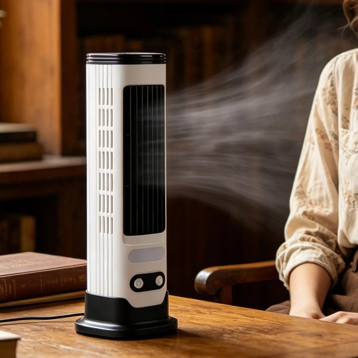 5-Speed USB Rechargeable Tower Fan Low-Noise Vertical Floor Fan with Adjustable Height, Portable Cooling for Home Office Camping Vue