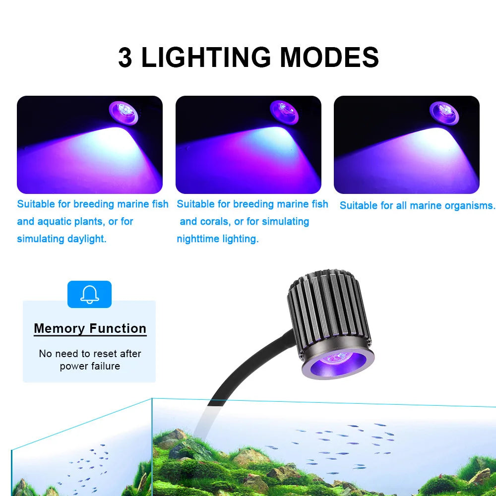 Fish Tank LED Seawater Lamp Specially for Corals Aluminum Alloy Aquarium Lighting with UV Intelligent Dimming Timing Clamp Light Vue