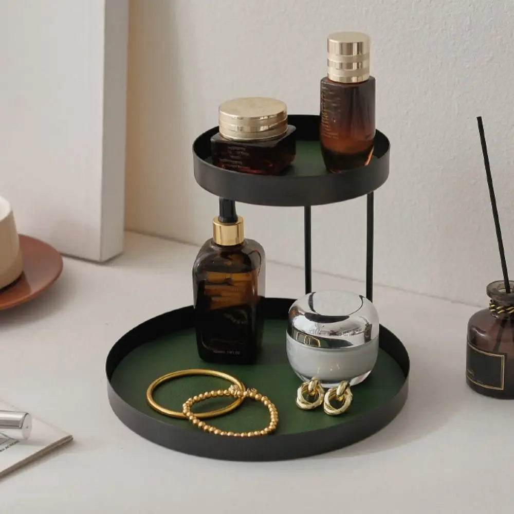Multi-Function Iron Cosmetics Storage Rack Creative with Leather Cushion Bathroom Shelf Simple Double-layer Desktop Tray Candy Vue