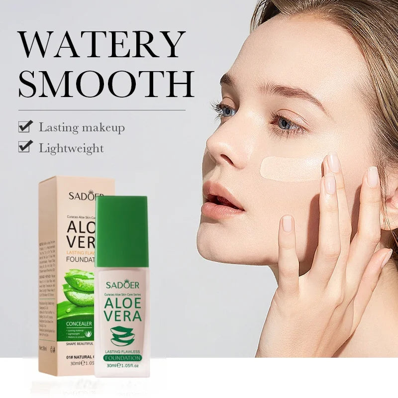 Aloe Vera Liquid Foundation, Natural Color, Fine Powder Texture, Light and Breathable Tightly Adheres to the Skin, Covers Skin Imperfections, Is Waterproof, Beautifies the Skin, Makes the Skin as Smooth and Delicate as Silk, Vue