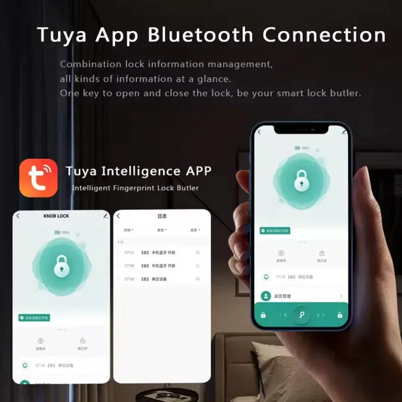 Tuya Bluetooth Smart Fingerprint Door Handle Lock Electronic Password APP Remote Unlock Hotel Apartment Office Bathroom Bedroom Vue
