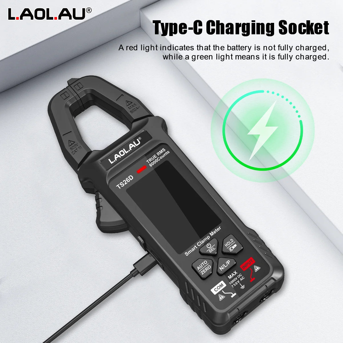 LAOLAU Digital Clamp Multimeter Phase Sequence AUTO Range Color Screen Rechargeable AC/DC Current Electric Tester TS26A TS26D Vue