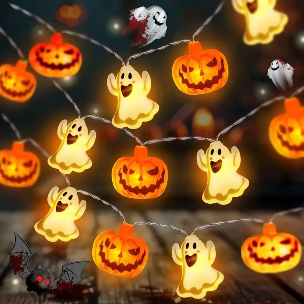 Halloween Pumpkin & Ghost LED String Lights, for Indoor Outdoor Halloween Party, Yard, Home Decor（Battery Powered） Vue