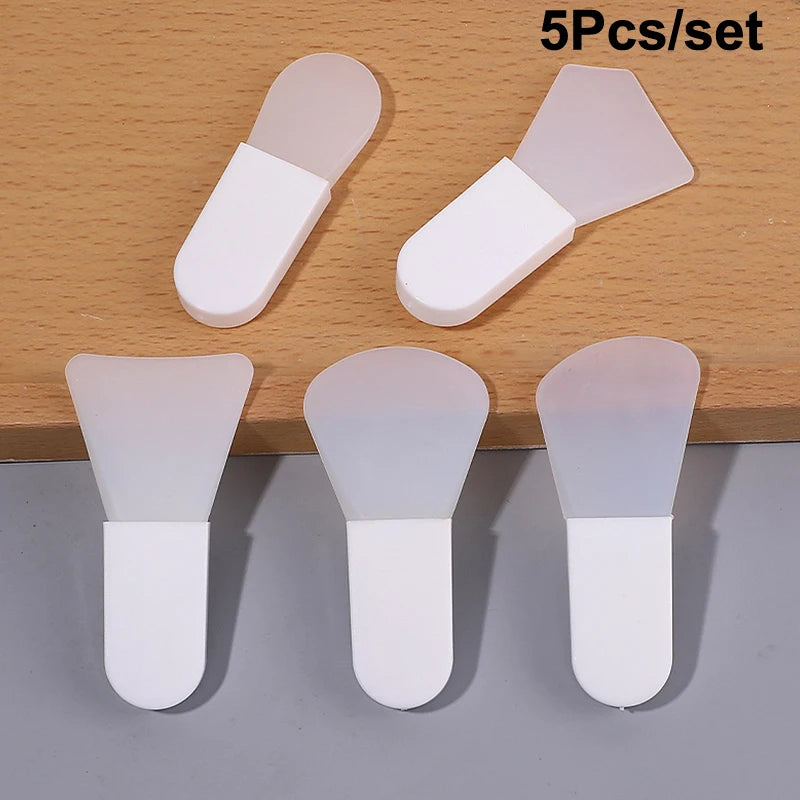 5Pcs Silicone Facial Mask Brush Face&Eye Cream Mud Mask Applicator Scraper Face Cleanse Brushes Travel Portable Skin Care Tools Vue 5pcs White