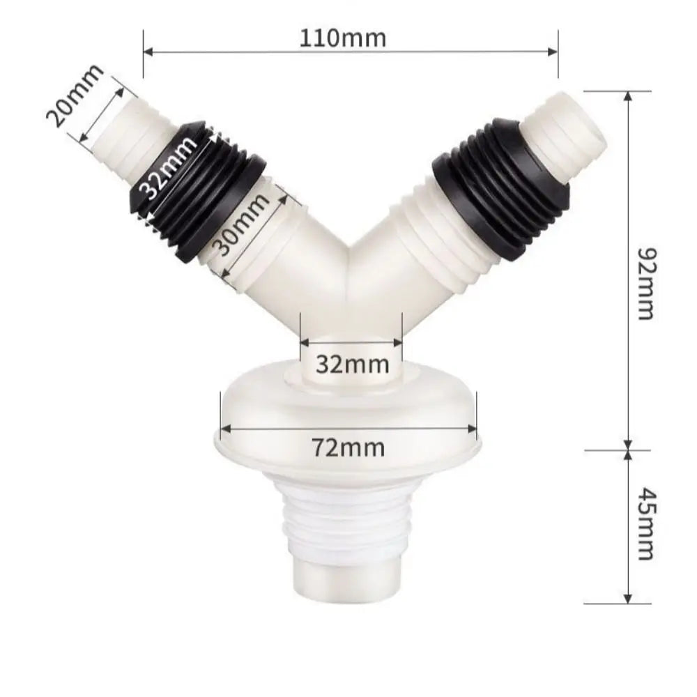 Dual-Interface Washing Machine Drain Tee Dual-Purpose Pipe Connector Floor Drain Joint Two-In-One Anti-Return Drain Pipe Tee Vue -Style 3 16mm