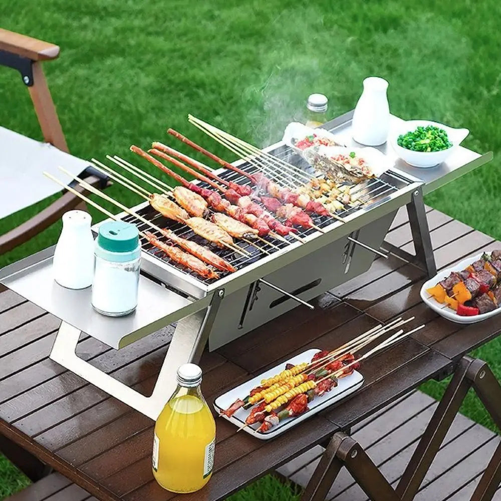 Stainless Steel Folding Barbecue Stove Adjustable Heat Setting Rust-proof Barbecue Grill Extendable Grill Rack Outdoor Vue