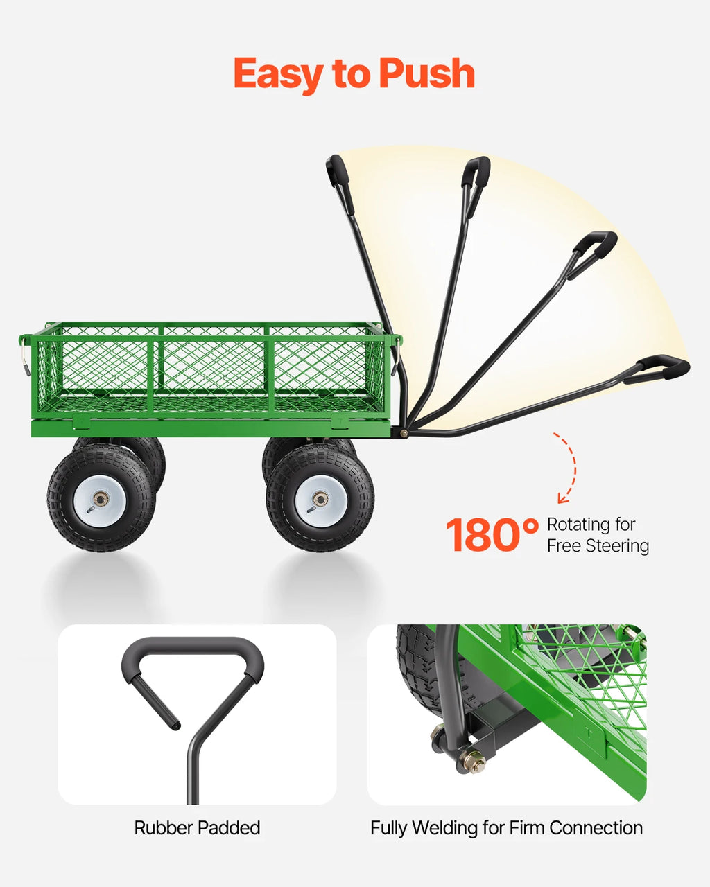 SucceBuy 680-lb Heavy-Duty Steel Garden Cart with 180° Handle Steel Garden Wagon Cart Vue