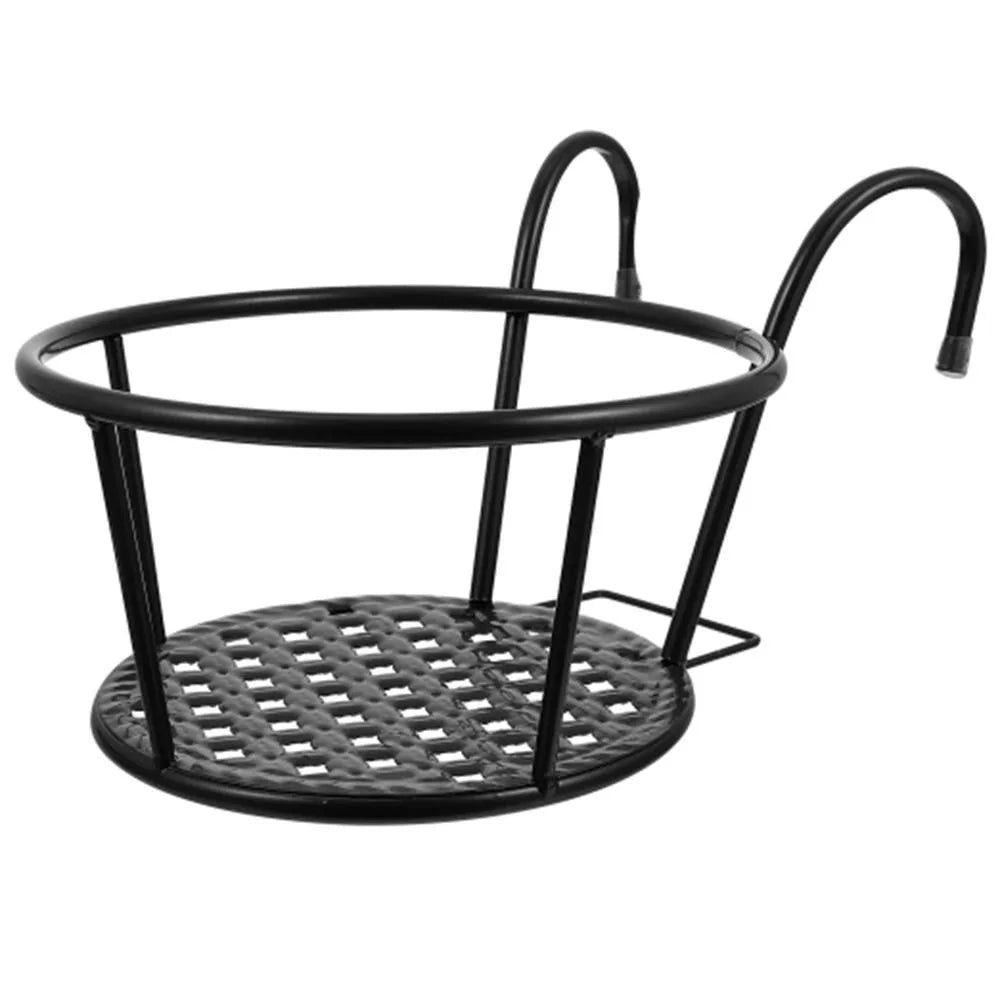 Hanging Flower Pots Stand Simple Black White Brown Patio Garden Hanging Basket Round Easy To Remove Potted Plant Rack Vue Black-Bold style