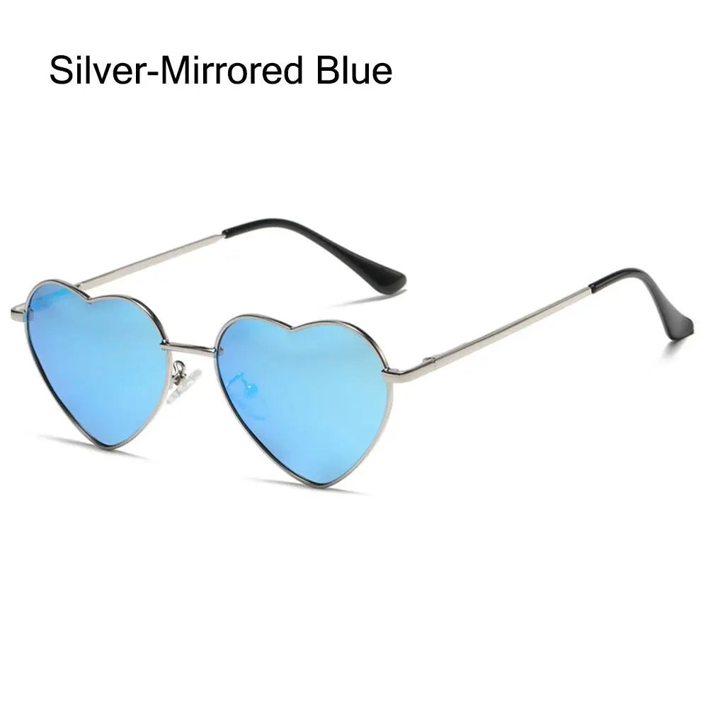 Women Fancy Accessories Metal Frame Heart Sun Glasses Shades 90s Glasses Heart-Shaped Sunglasses Vue Silver-Mirrored Blue