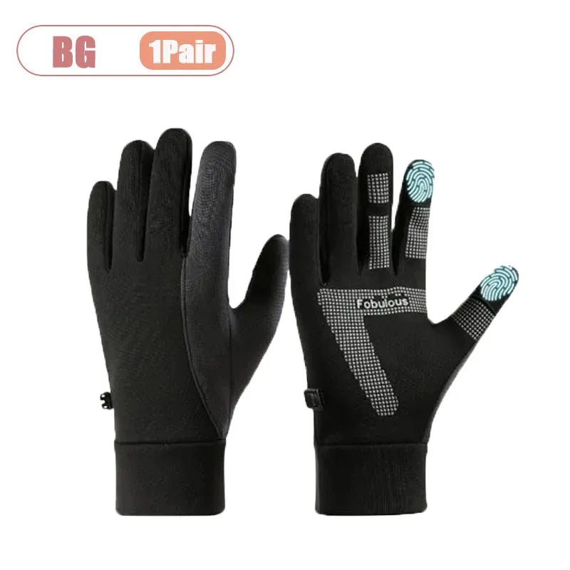 1-4Pairs Winter Gloves for Men Waterproof Windproof Touchscreen Thermal Fleece Lined Non Slip Palm for Cycling Driving Sports Vue Black Gray-1Pair XL