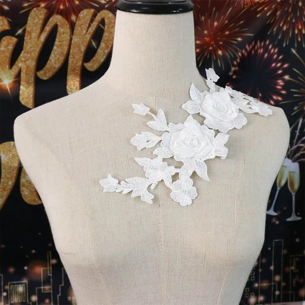 Exquisite Rose Flower Applique Lace Fabric DIY Crafts Cloth Patch Handmade Cloth Applique sewing Vue