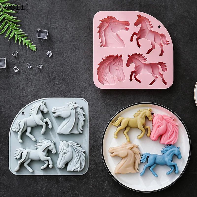 Horse Mold Silicone 4 Cavity 3D Themed Baking Mould Tray Party
