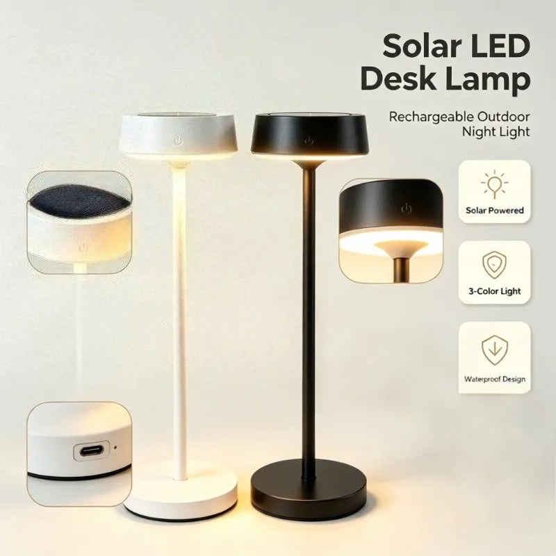 Waterproof Solar Table Lamp, Cordless Rechargeable LED Camping Light for Garden Patio Outdoor Decor Vue