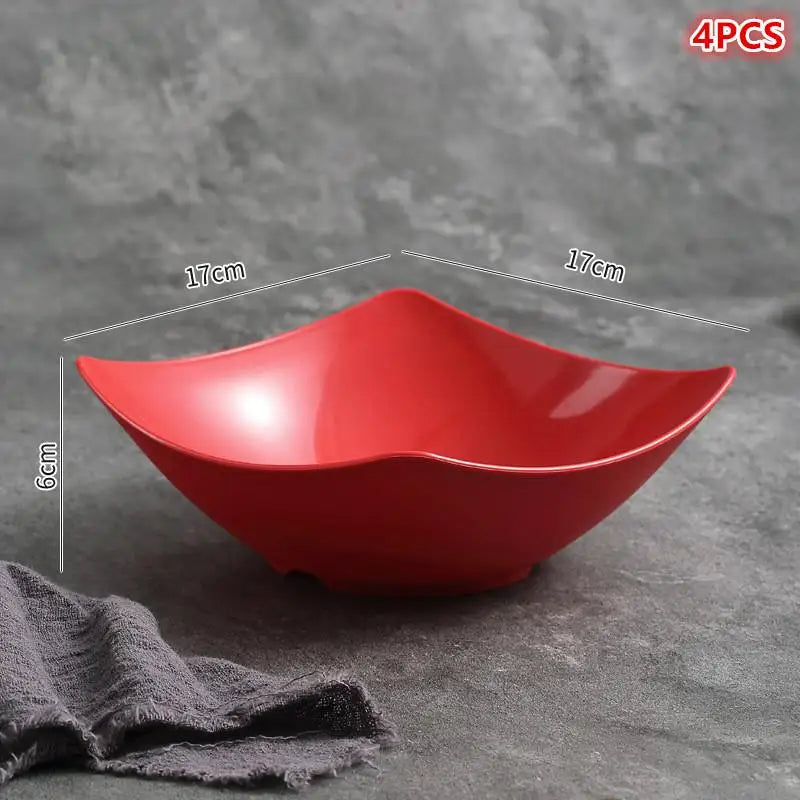 4 Pcs Plastic Salad Mixing Bowls Premium Quality Multipurpose Bowls For Fruit Vegetable Snacks Breakfast Restaurant Cafe〔CC11〕 Vue Red