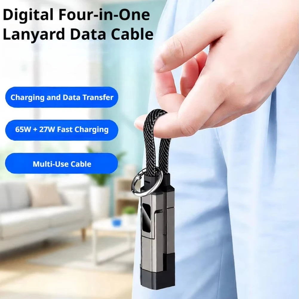 4-in-1 Keychain Charging Cable LED Digital Display 65W Super Fast Charging Braided Zinc Alloy Multi Charger Cord Vue