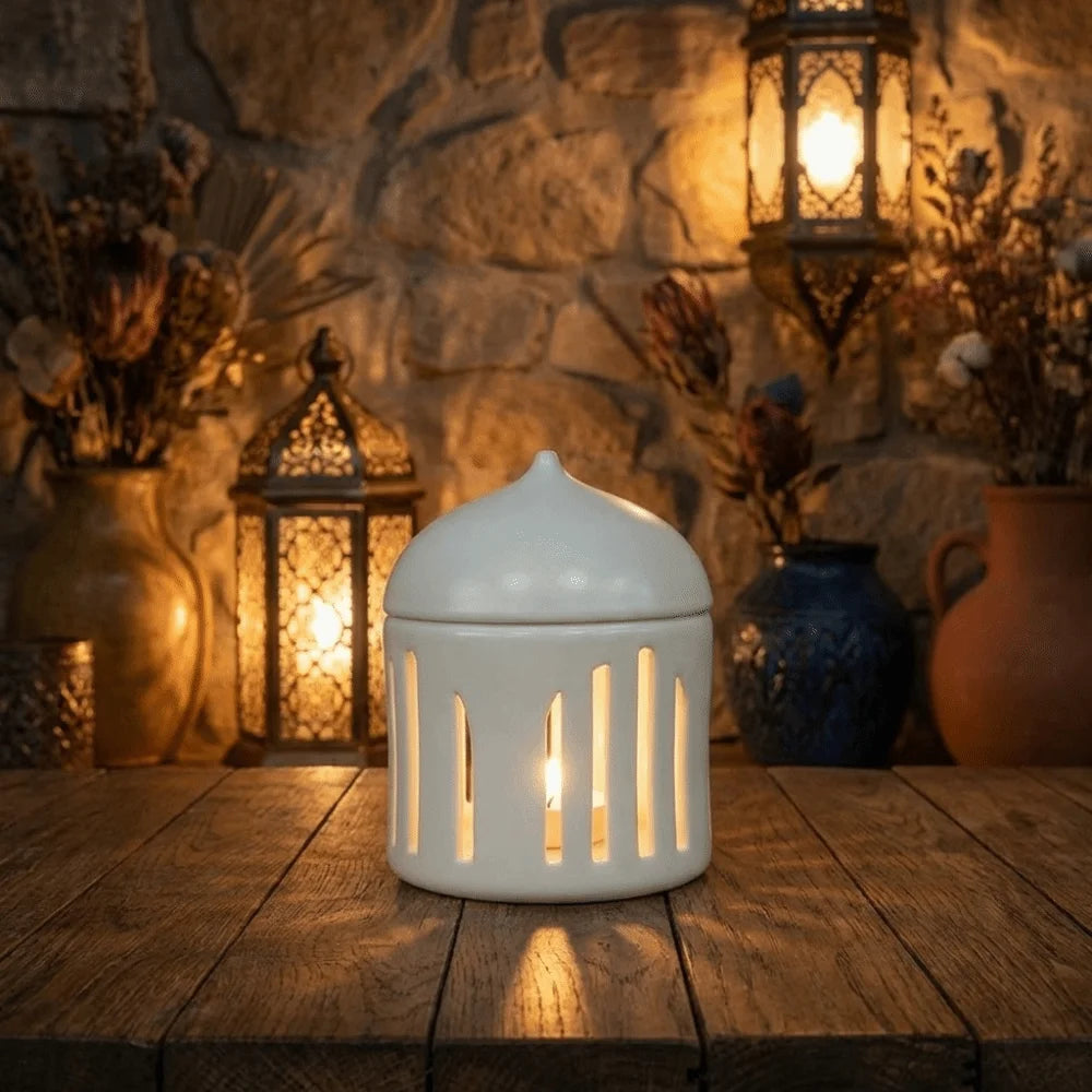 Islamic Lantern Ceramic Candle Holder Ethnic Exquisite Candle Base Traditional Tealight Candlestick Tabletop Decoration Vue
