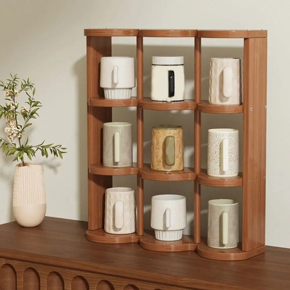 Large Capacity 9 Grids Cup Holder Decorative Space Saving Water Cup Display Rack Bamboo Multi-layer Cup Holder for Living Room Vue