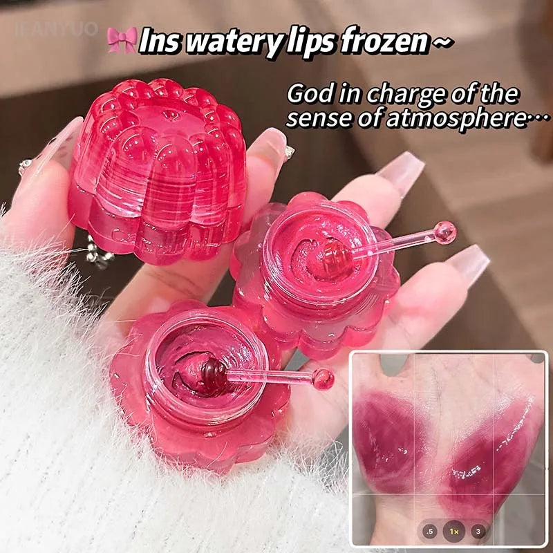 Jam Pudding Canned Lip Gloss Moisturizing Lasting Non-stick Cup Purple Watery Colored Lip Balm Long-lasting and Tender Lip Balm Vue