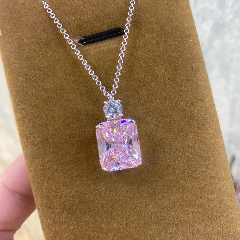 Huitan Two-Tone Pink Cubic Zirconia Pendant Necklace Pendant Necklace Vue XL1013 45cm
