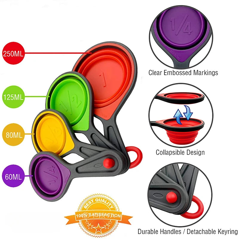 4/8Pcs Silicone Measuring Cup Measuring Spoon Collapsible Baking Measuring Tool Set for Coffee Flour Honey Sugar Baking Spoon Vue