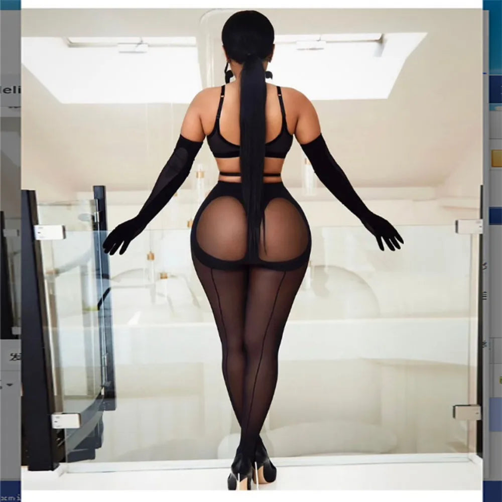 Fashion Personality High Pantyhose Asymmetry Hollow Out Hottie Sexy Tights Perspective Leggings Vertical Line Tights Women Vue One Size 2-S-XXL