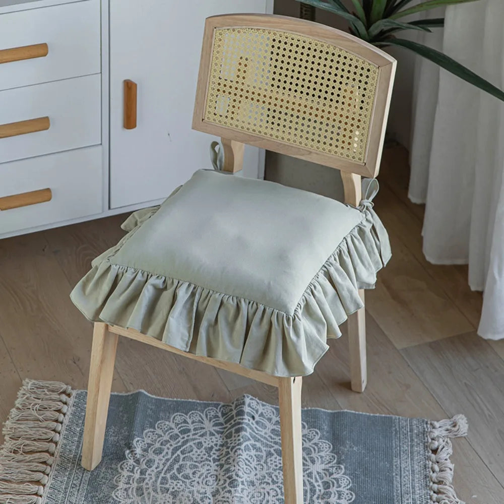 Home Decor Vintage Ruffled Chair Cover Soft Comfortable Chair Cushion Covers Anti-dirty with Ties Chair Slipcover Dining Chair Vue Green 17.72x17.72 in