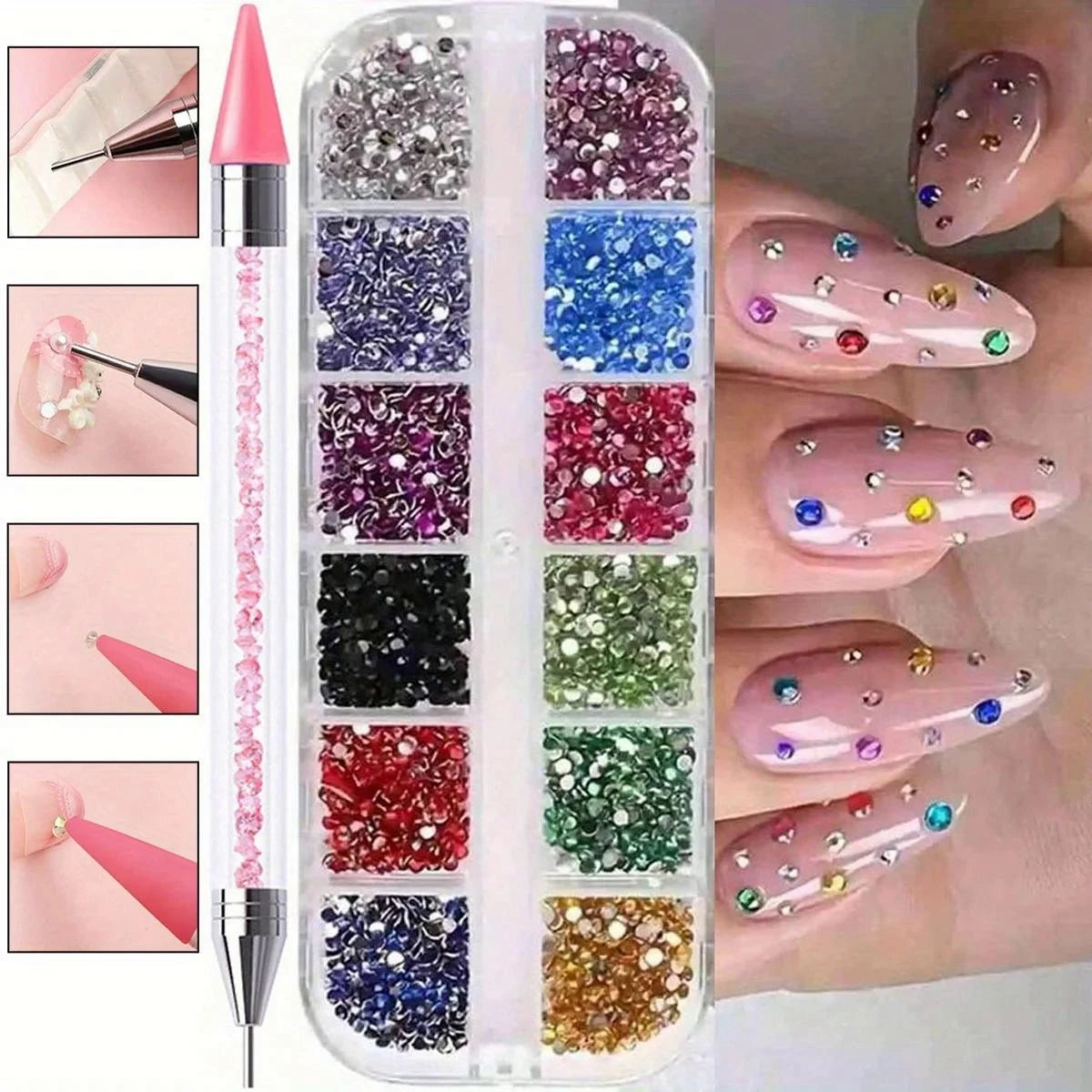 AB Color Mixed Size Nail Rhinestones Glitter Decorations for DIY Manicure Nail Art Salon Home Supplies Vue