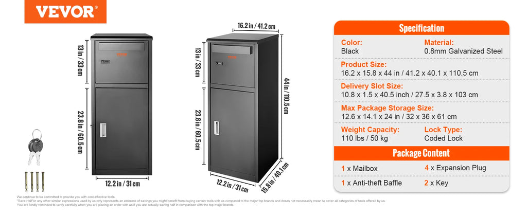 Galvanized Steel Wall Mount Package Delivery Box | Coded Lock Package Delivery Box Vue 44in China Mainland