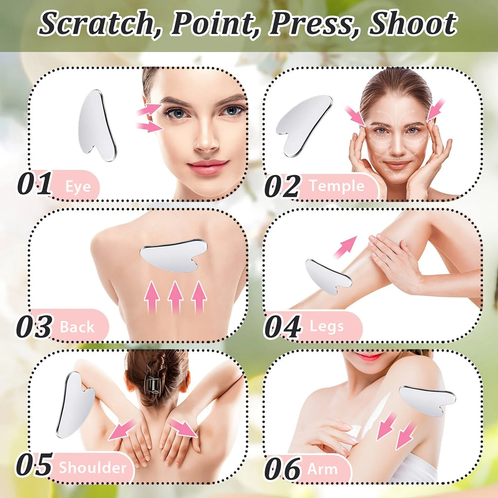 1pc Stainless Steel Gua Sha Facial Tools Guasha for Face Metal Gua Sha Tighten Skin Massage Guasha Beauty Tool for Body Eyes Nec Vue