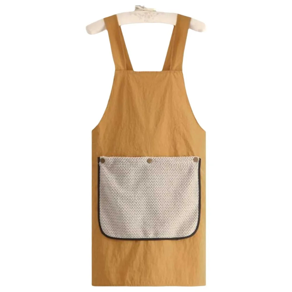 Sleeveless Cross Back Apron Removable Hand Towel Towel Pockets Kitchen Apron Anti-fouling Waterproof Catering Work Clothes Vue Yellow