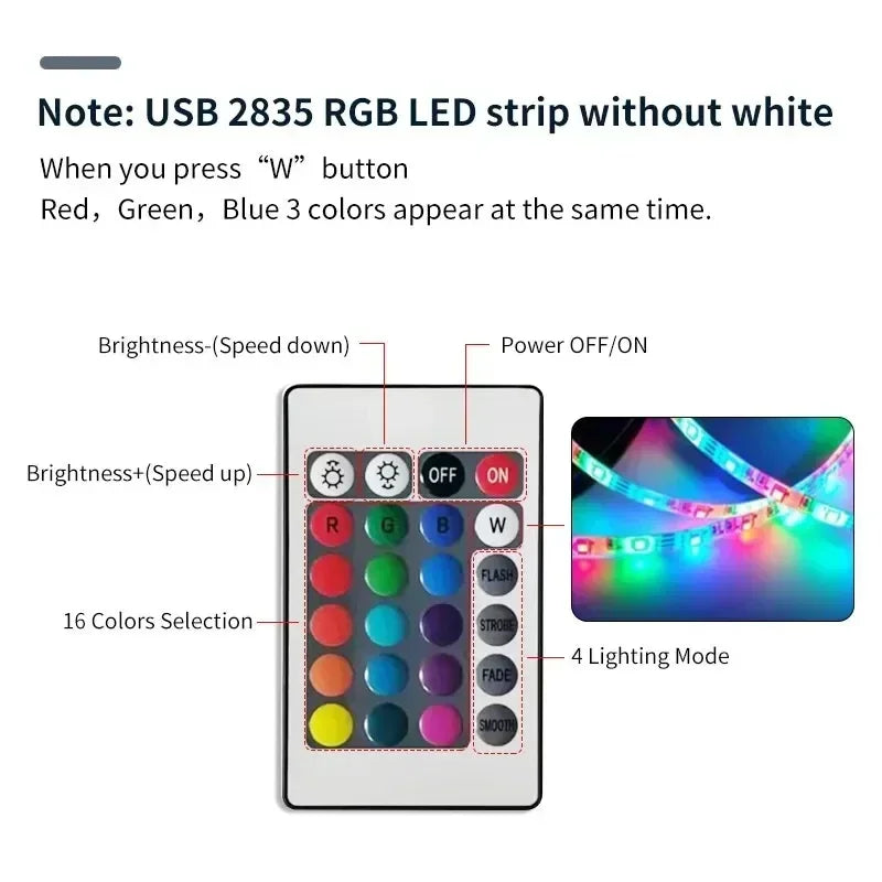 USB 2M/3M RGB Led Strip Light 2835 60Leds DC 5V RGB Ribbon Led Tape with IR Remote Control PC TV Backlight Gaming Room Decor Vue