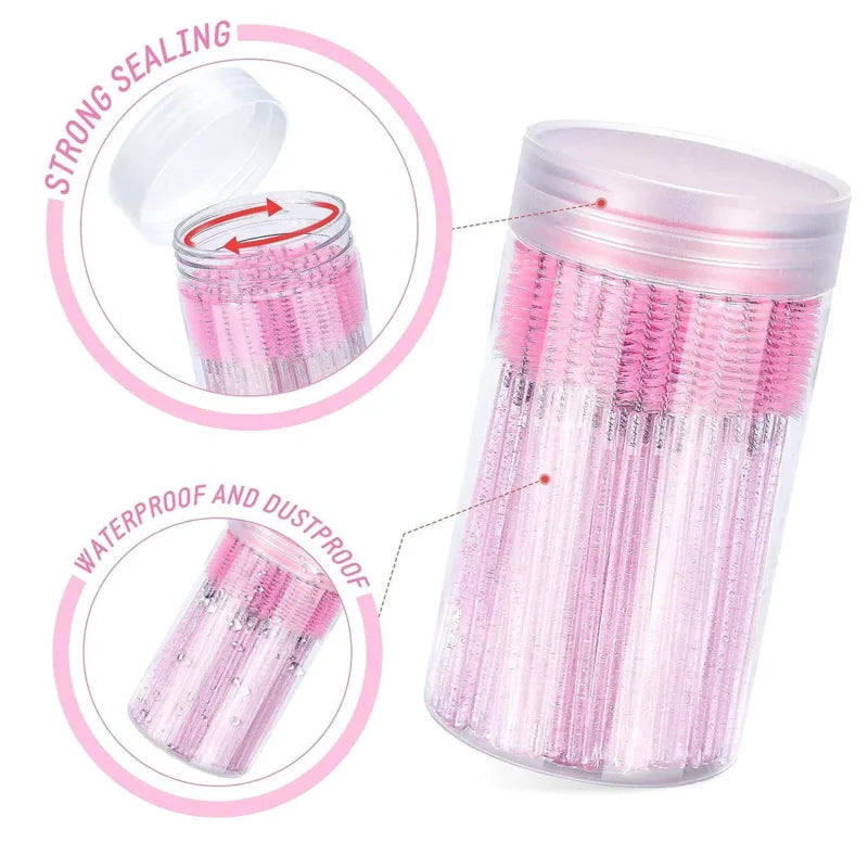100-Pack Disposable Mascara Wands & Eyebrow Brushes with Container Mascara Wand Set Vue