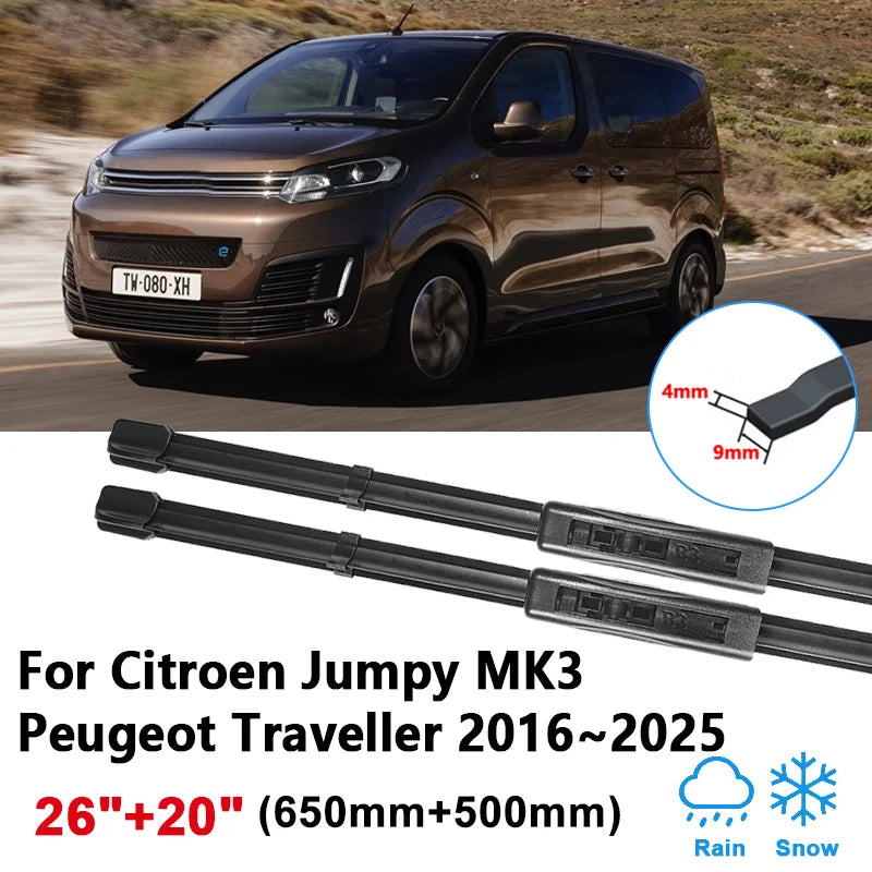 26"+20" Wiper Blades for Peugeot Traveller Citroën Jumpy 2016–2025 Windshield Wiper Blades Vue